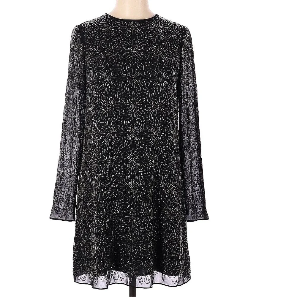 Alice + Olivia Marcia Long Sleeve Beaded Sheath Dress Like New - Picture 3 of 7